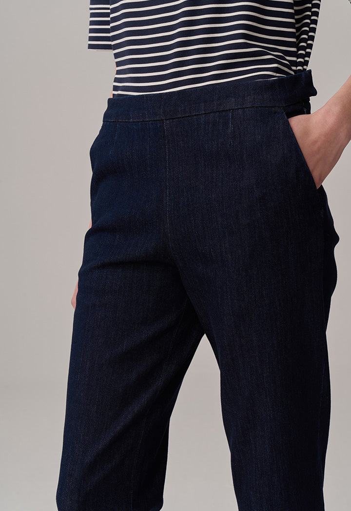 Choice Solid Straight Legs Denim Trousers Navy