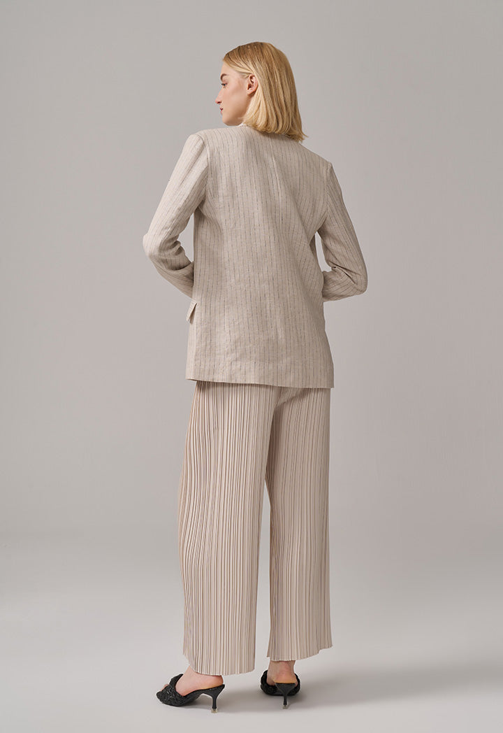 Choice Striped Long Sleeve Linen Blazer Beige