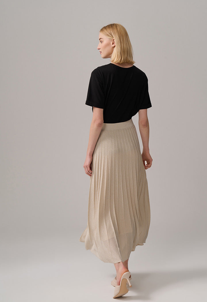 Choice Pleated Lurex Maxi Skirt Beige