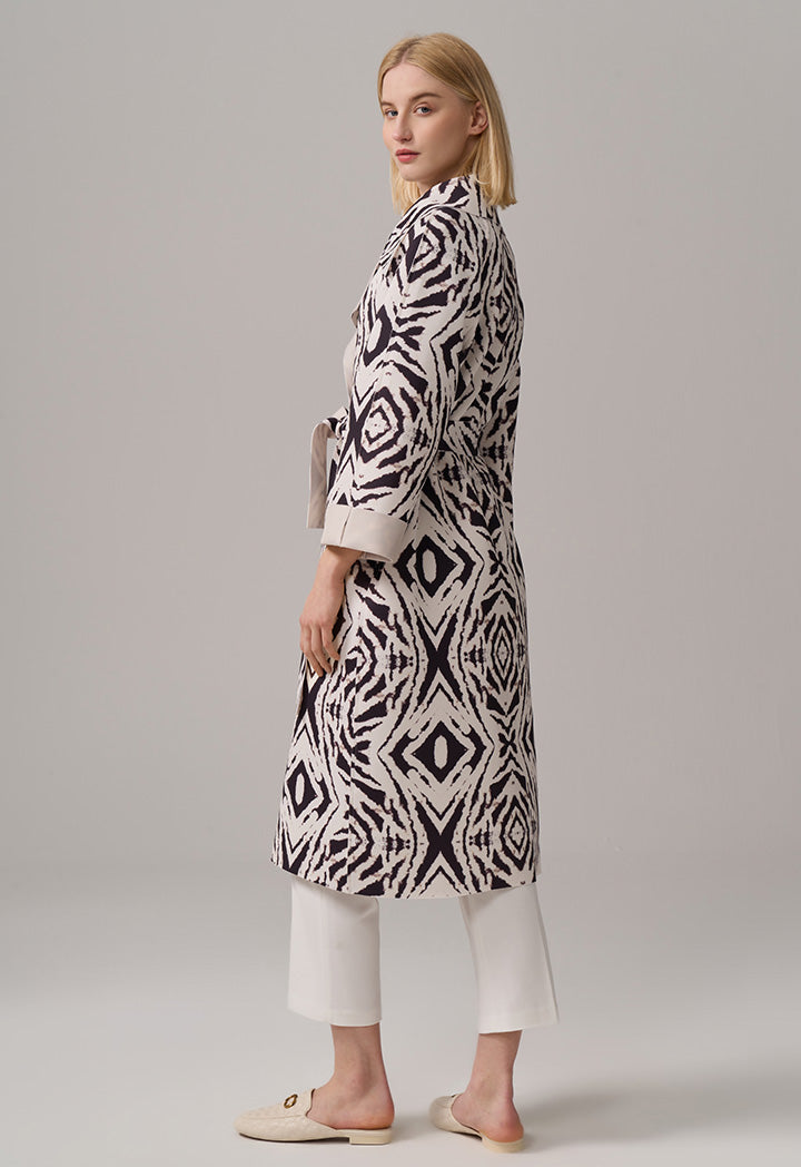 Choice Printed Belted Midi Coat Multi Color