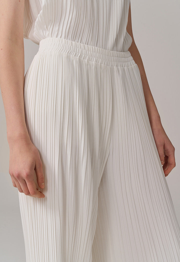 Choice High-Waist Wide Legs Pleated Trousers Off White