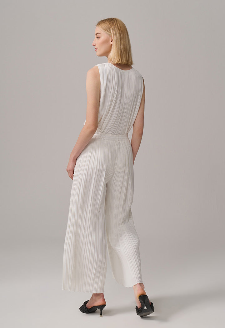 Choice High-Waist Wide Legs Pleated Trousers Off White