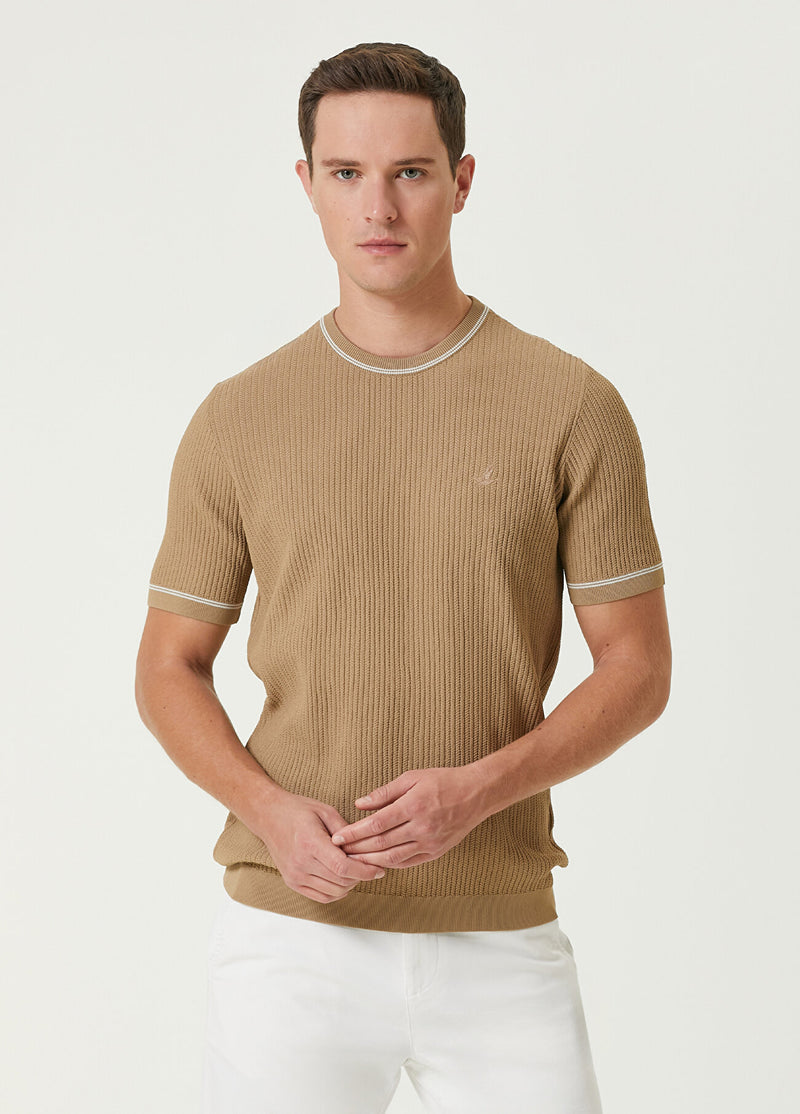 Beymen Club Men Textured Short Sleeve Sweater Camel