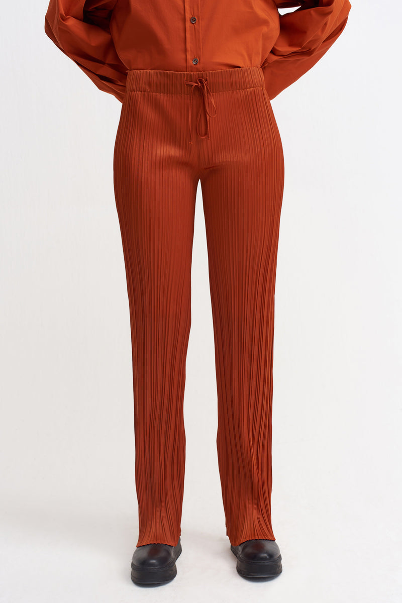 NU Normal Waist Pleated Trouser Terra Cotta
