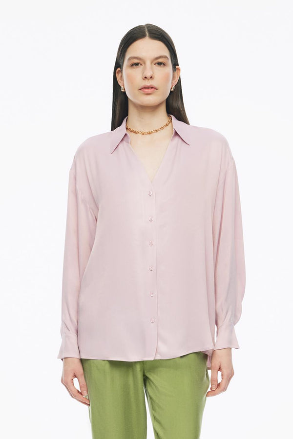 Perspective V-Neck Long Sleeve Shirt Pink