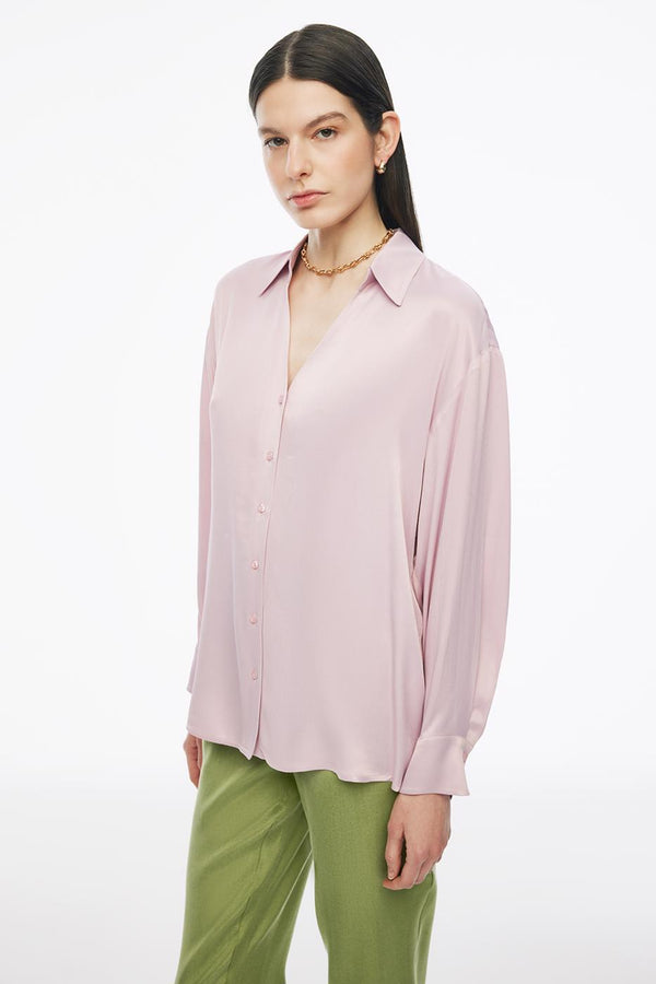 Perspective V-Neck Long Sleeve Shirt Pink