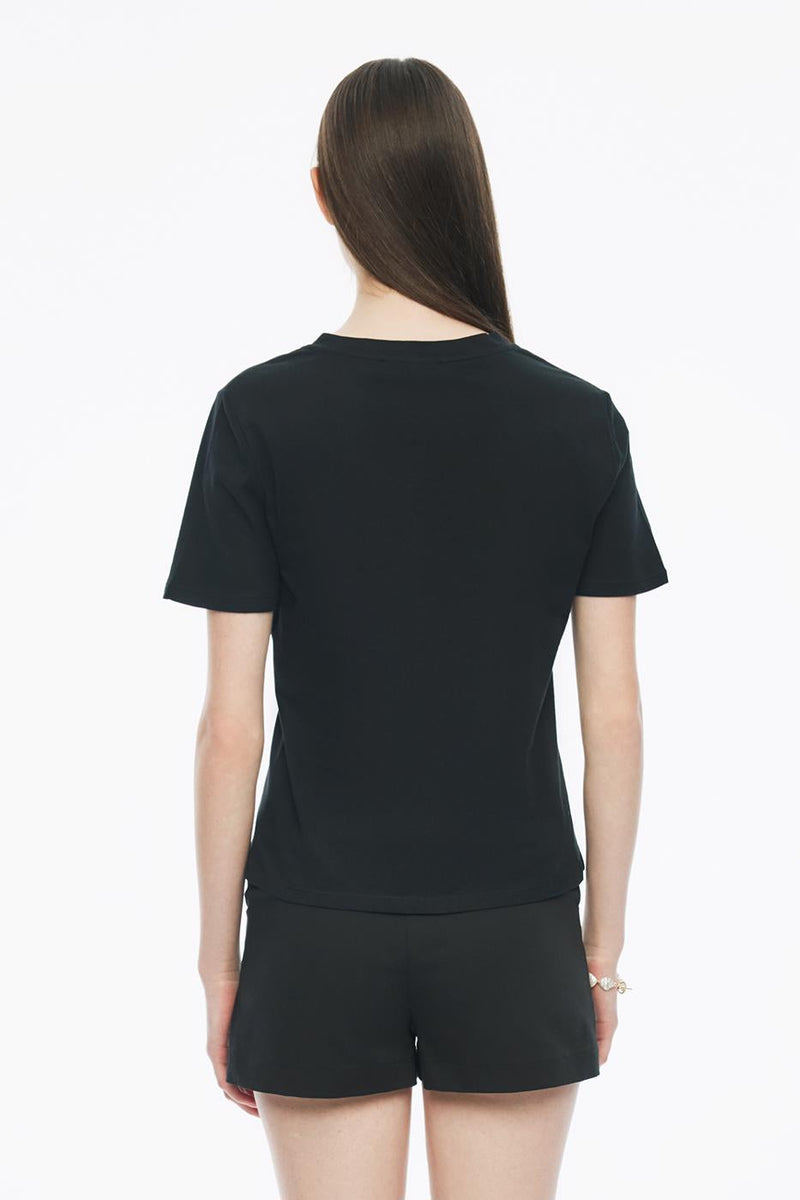 Perspective V-Neck Short Sleeve Cotton T-Shirt Black