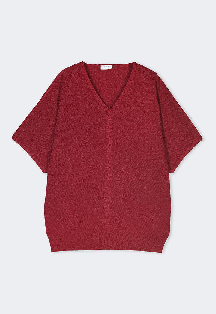 Choice Short Dolman Sleeves Lurex Blouse Burgundy