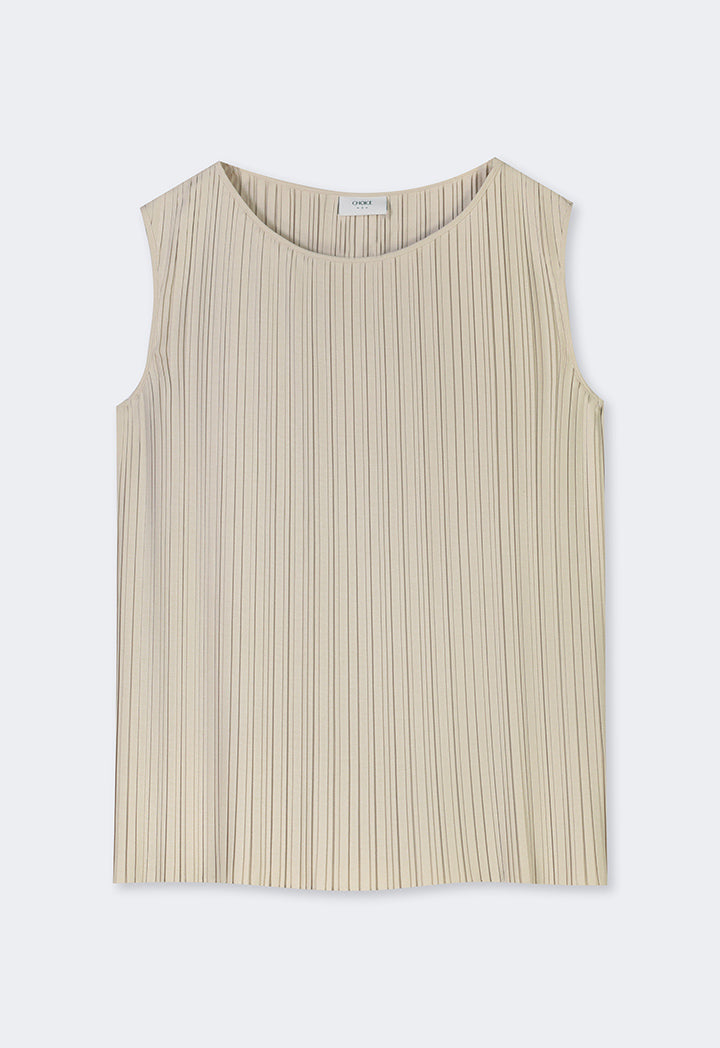 Choice Solid Sleeveless Pleated Top Beige