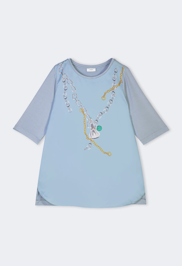 Choice Chain Print Short Sleeve T-Shirt Blue