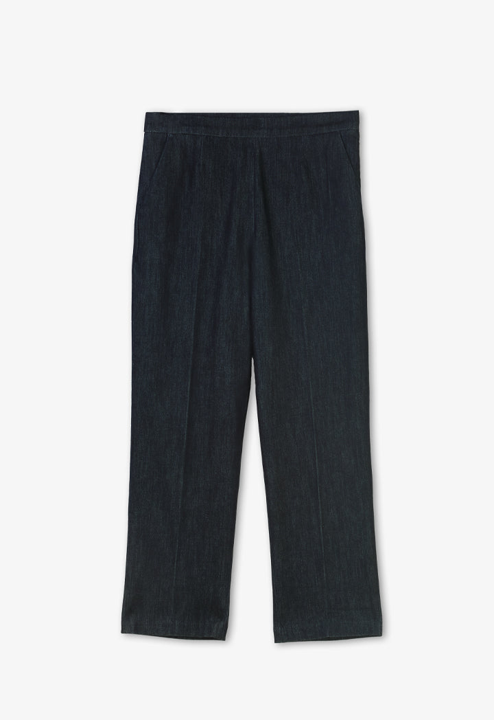 Choice Solid Straight Legs Denim Trousers Navy