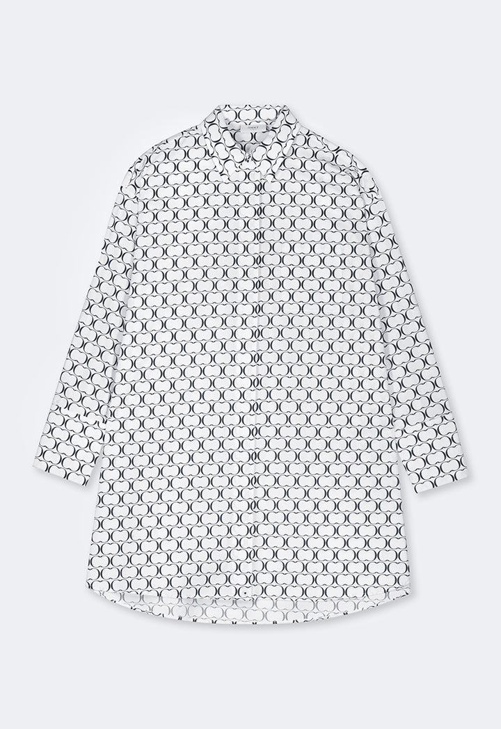 Choice Monogram Print Flared Long Shirt Navy-White
