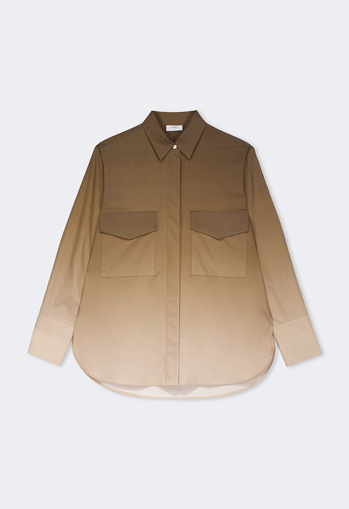 Choice Front Flap Pockets Ombre Shirt  Khaki