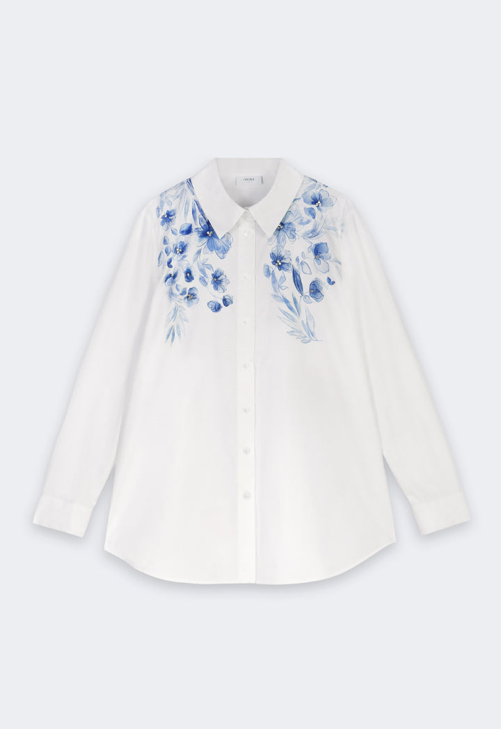 Choice Floral Printed Long Sleeve Shirt Off White