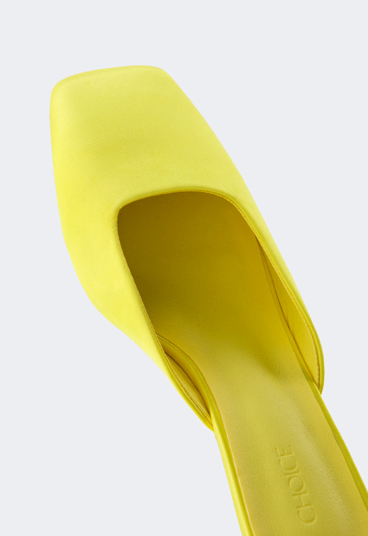 Choice Square Toe Heeled Mules Yellow