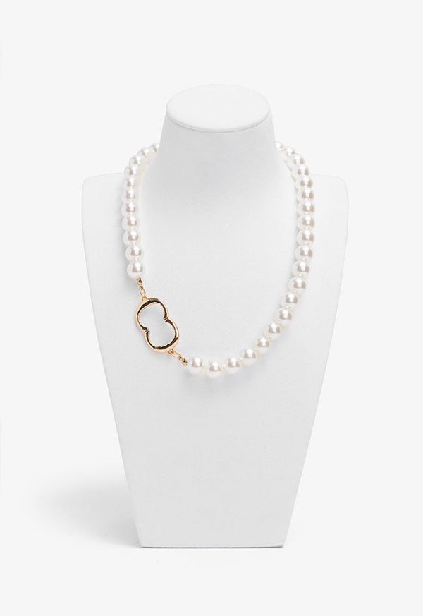 Choice Monogram Faux Pearls Necklace Off White