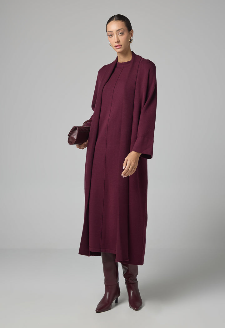 Choice Solid Drop Shoulder Knitted Winter Abaya Burgundy