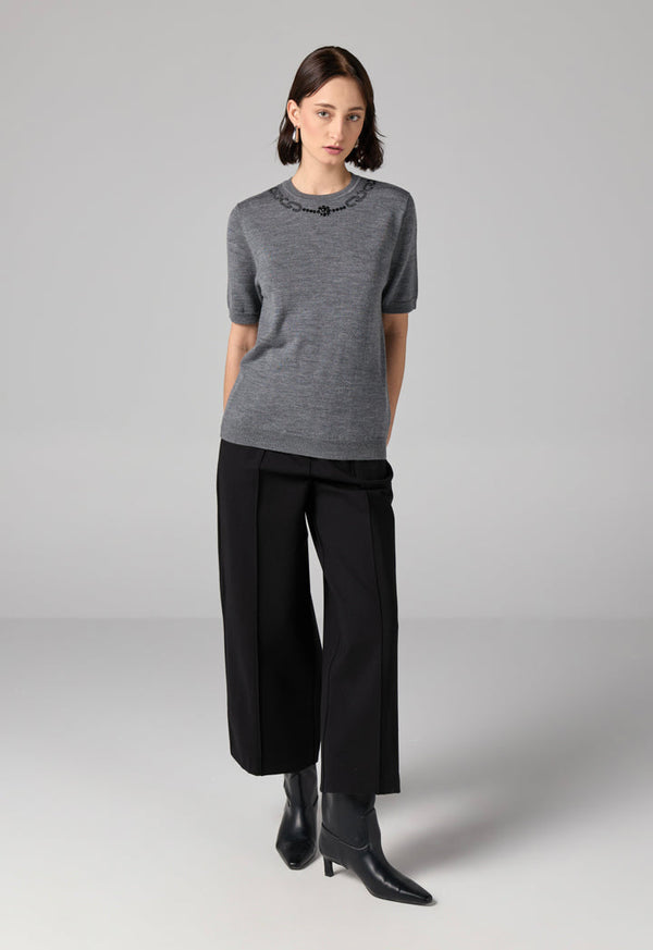 Choice Solid Knitted Short Sleeve Top Grey