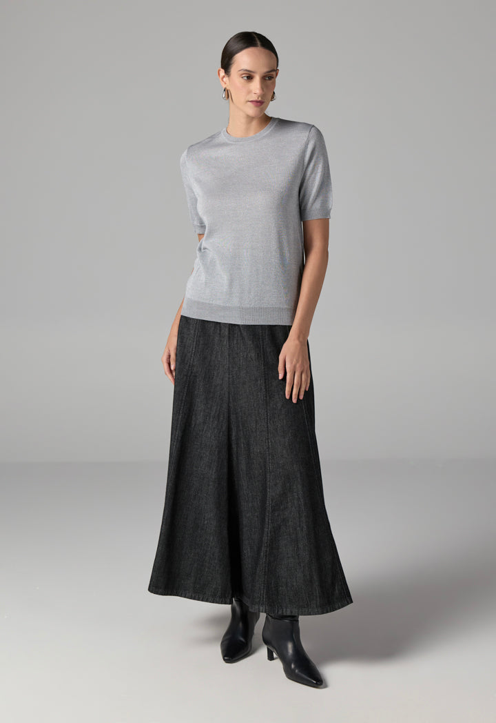 Choice Short Sleeves Knitted Lurex Top Grey