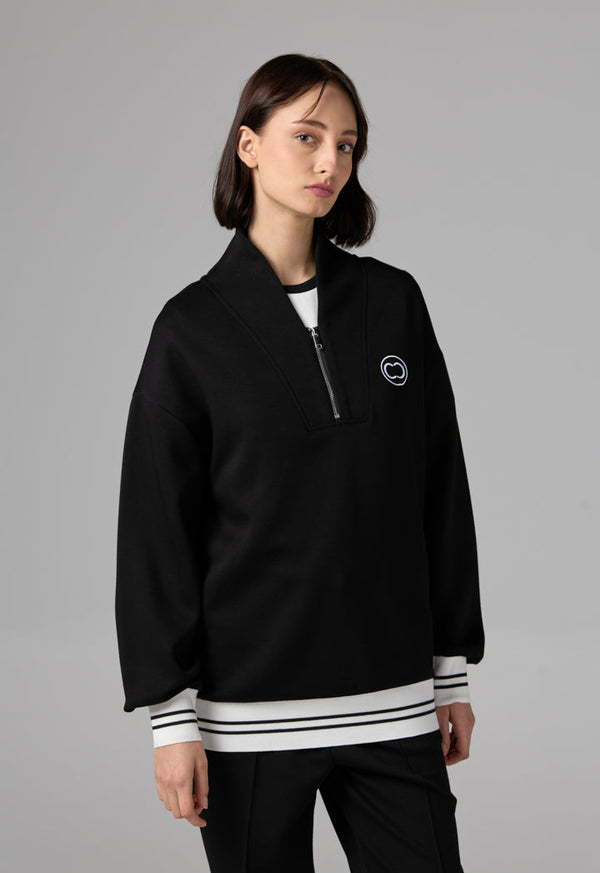 Choice Long Sleeve Contrast Blouse Black