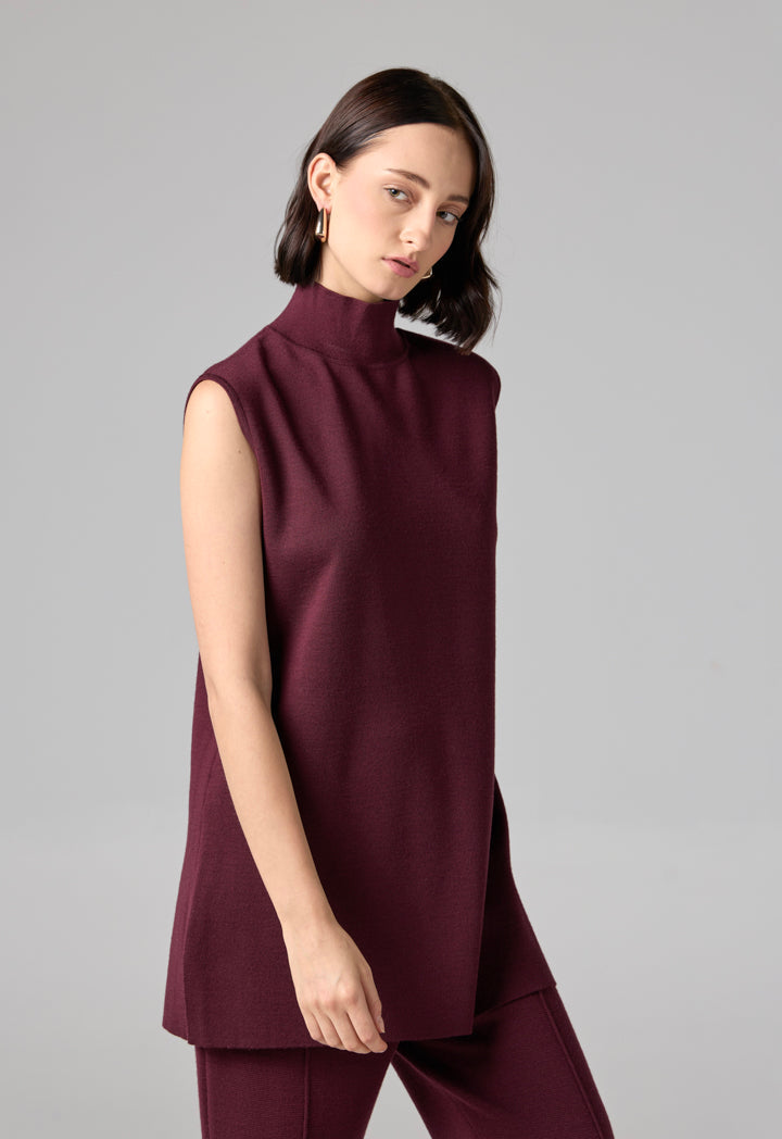 Choice Basic Sleeveless Knitted Top Burgundy