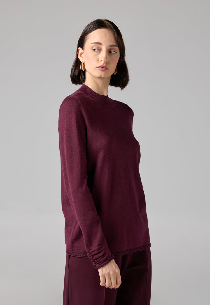 Choice Basic Long Sleeve Knitted Sweater Burgundy