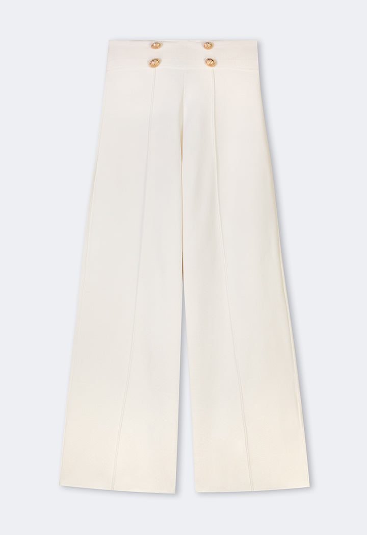 Choice Knitted Pin Tuck Wide Leg Trousers Off White