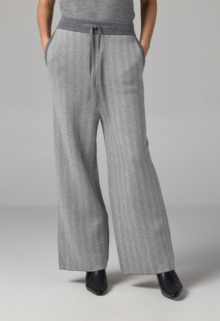 Choice Contrast Knitted Wide Leg Trousers Grey