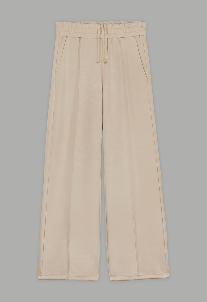Choice Wide Leg Pin Tuck Basic Trouser Beige
