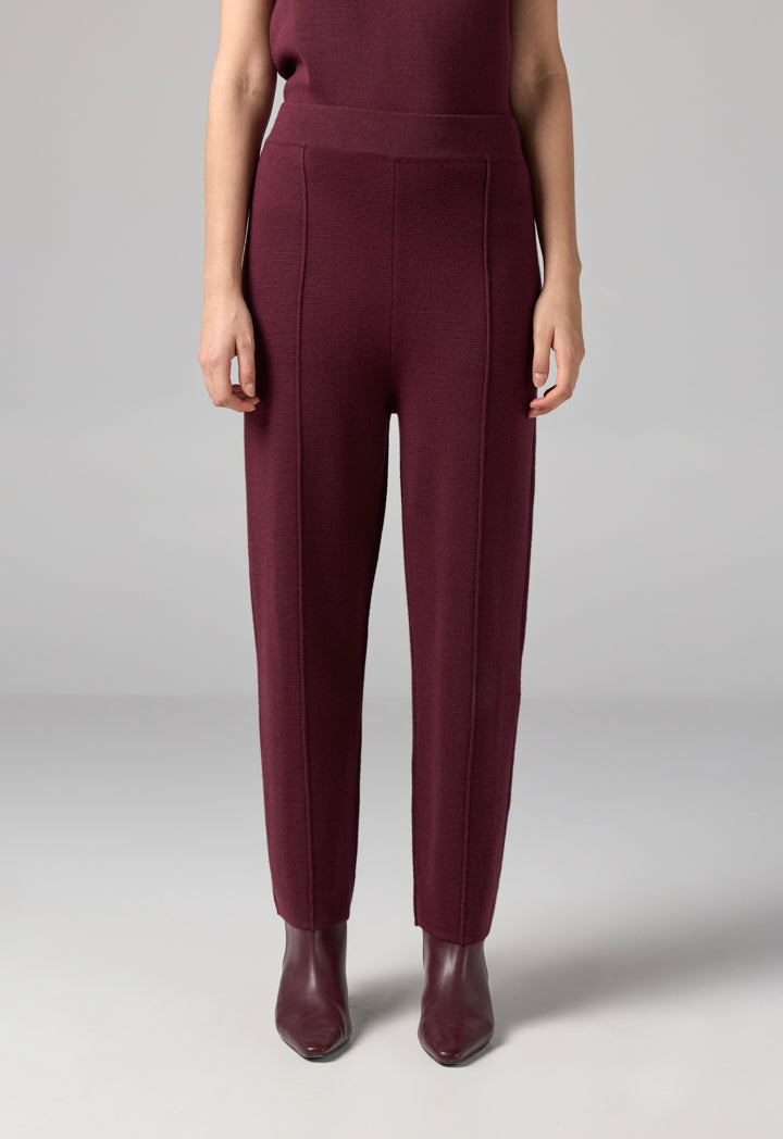 Choice Knitted Straight Fit Solid Pants Burgundy