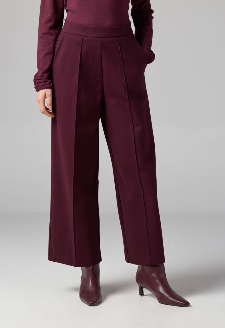 Choice Solid High Waist Trousers Burgundy