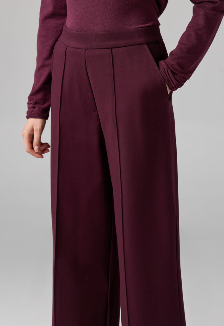 Choice Solid High Waist Trousers Burgundy