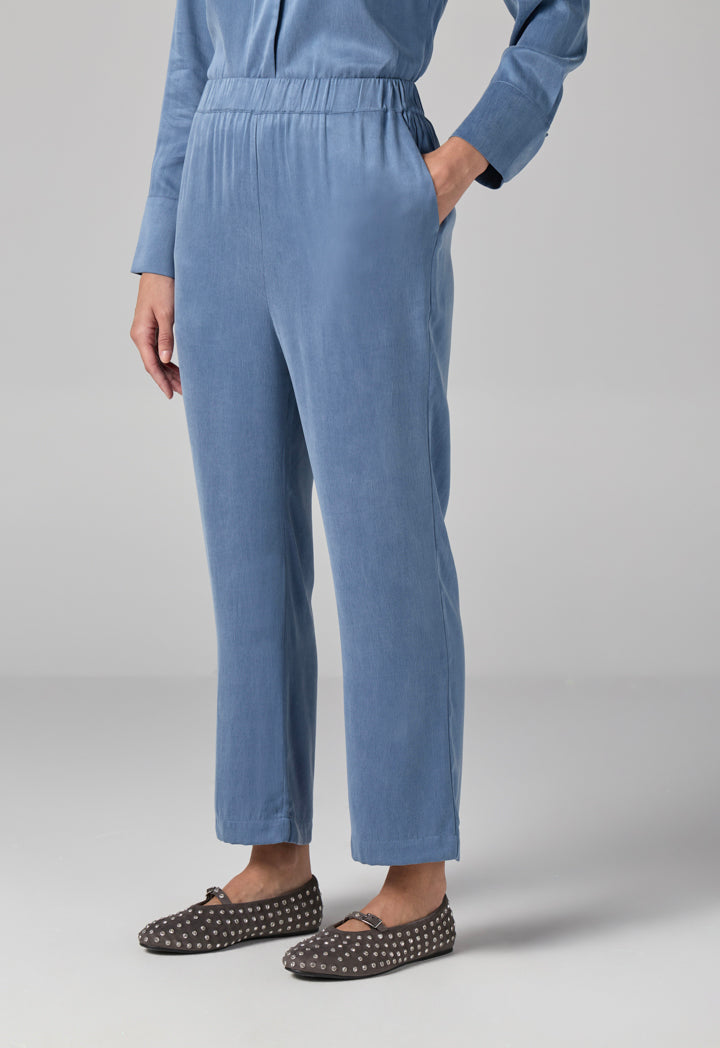 Choice Solid Elastic Waist Trousers Blue