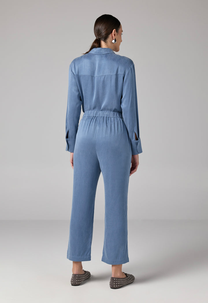 Choice Solid Elastic Waist Trousers Blue