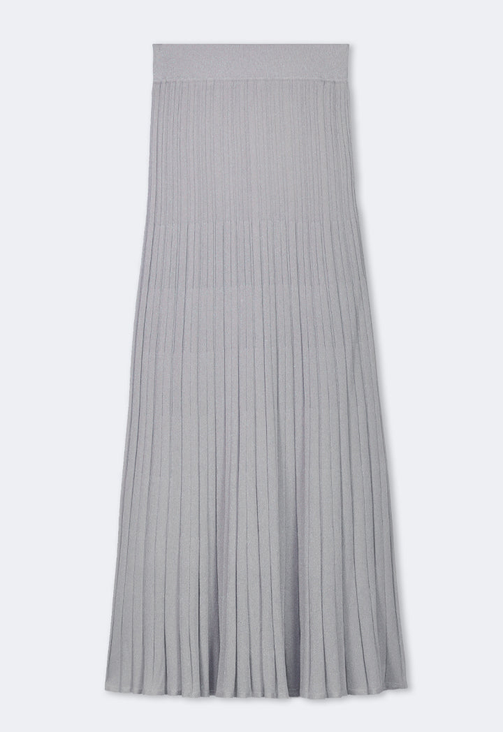 Choice Lurex Pleated Knitted Skirt Silver