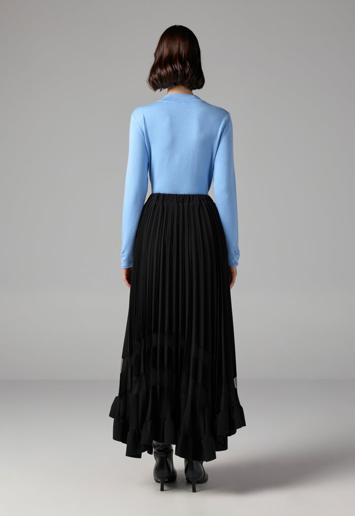 Choice Single Tone Pleated Maxi Skirt Black