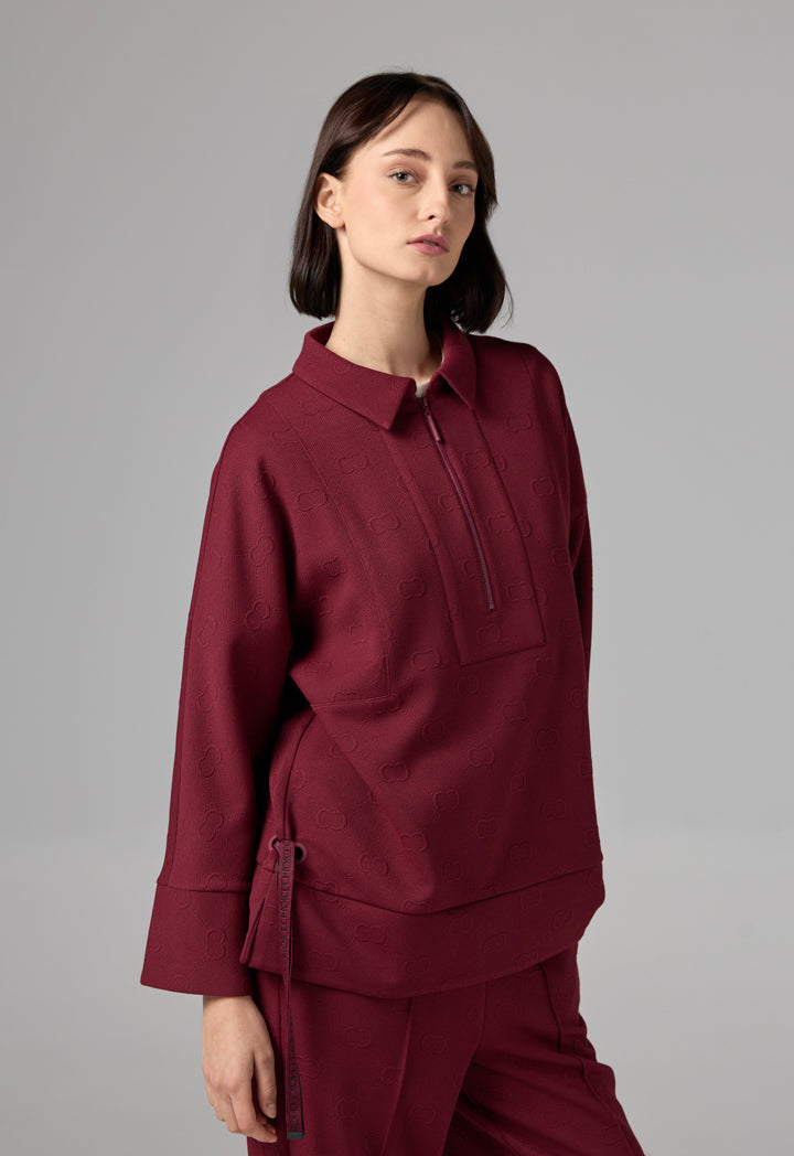 Choice Long Sleeve Monogram Blouse Burgundy