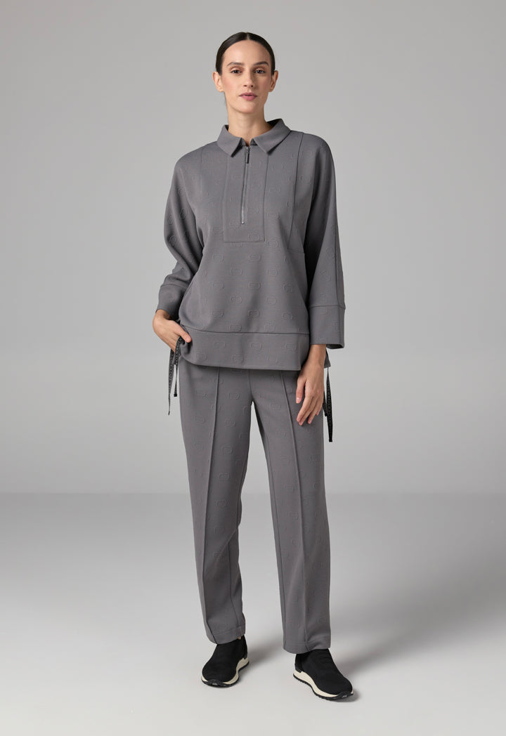 Choice Long Sleeve Monogram Blouse Grey