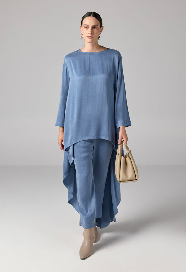 Choice Solid Asymmetrical Blouse  Blue