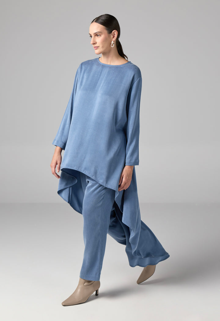 Choice Solid Asymmetrical Blouse  Blue