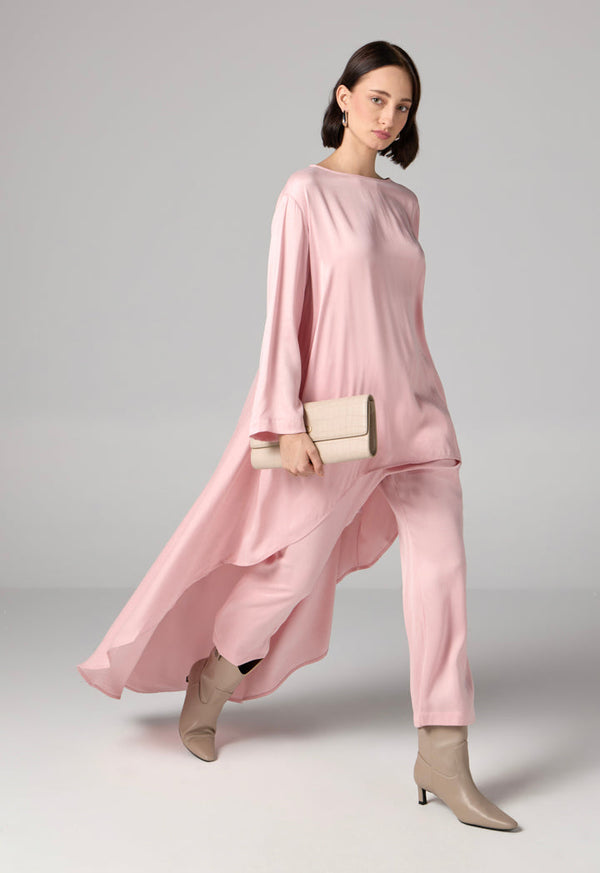 Choice Solid Asymmetrical Blouse  Pink