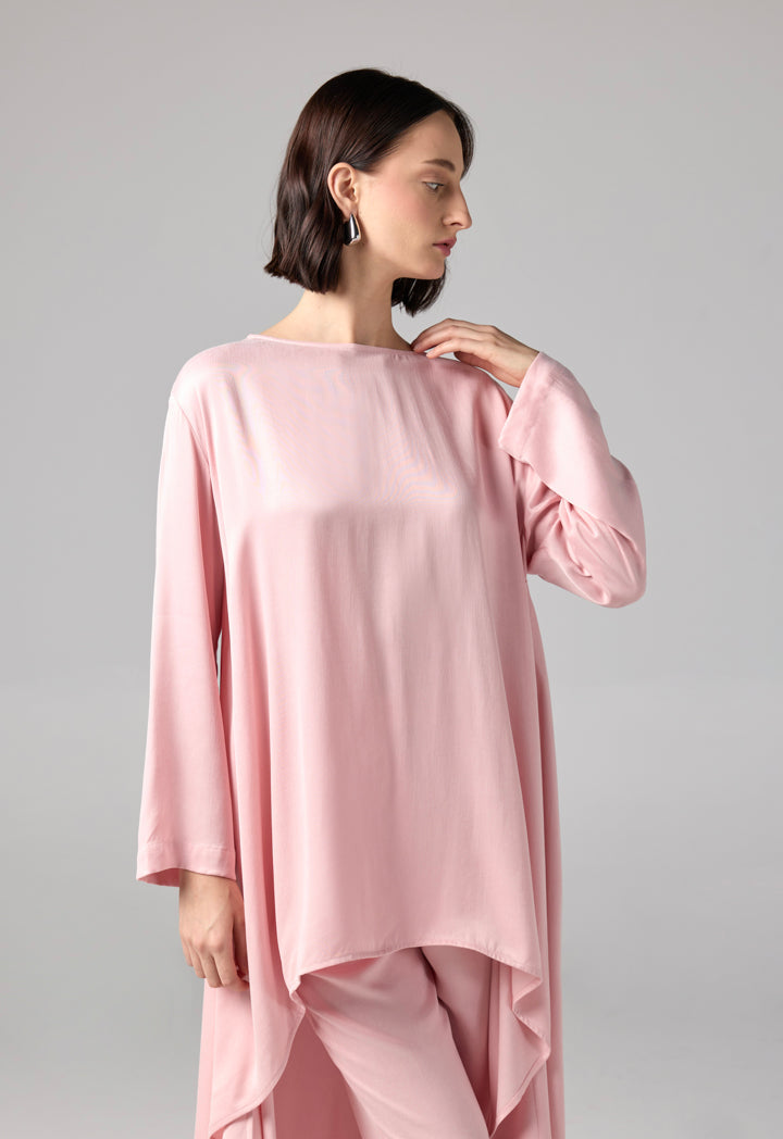Choice Solid Asymmetrical Blouse  Pink