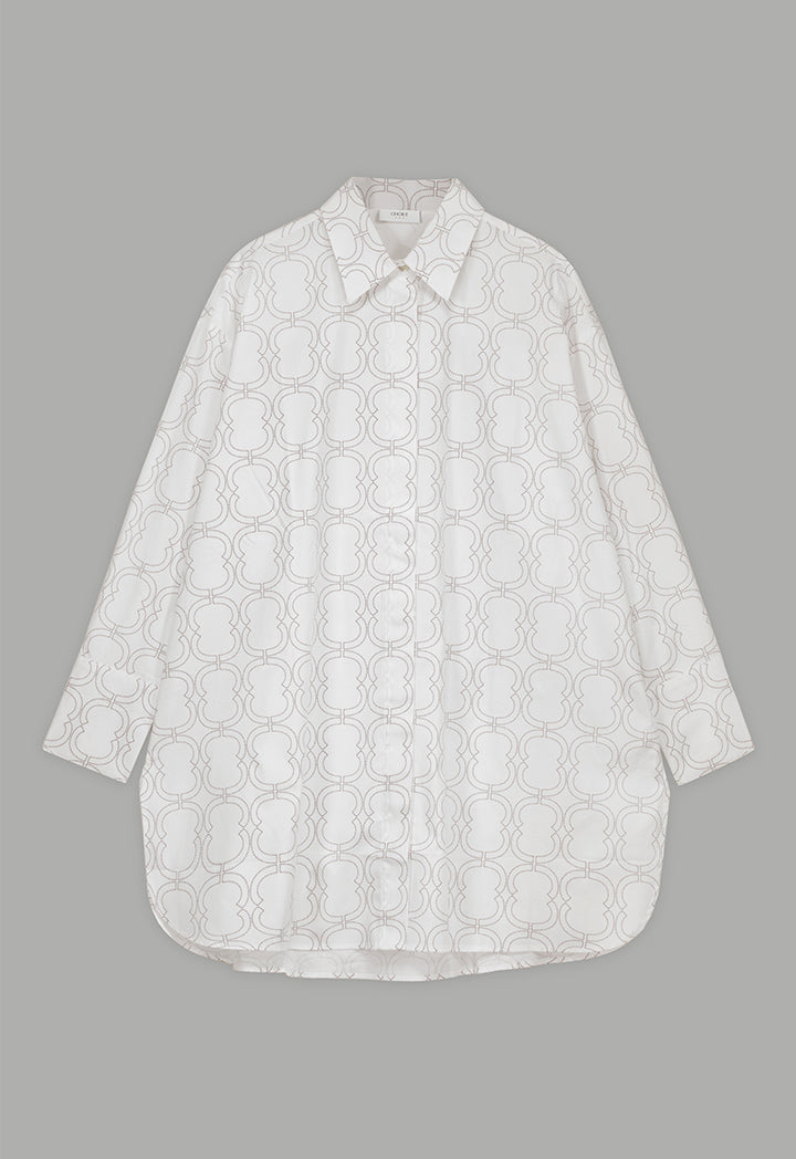 Choice Printed Monogram Long Sleeve Shirt  Off White