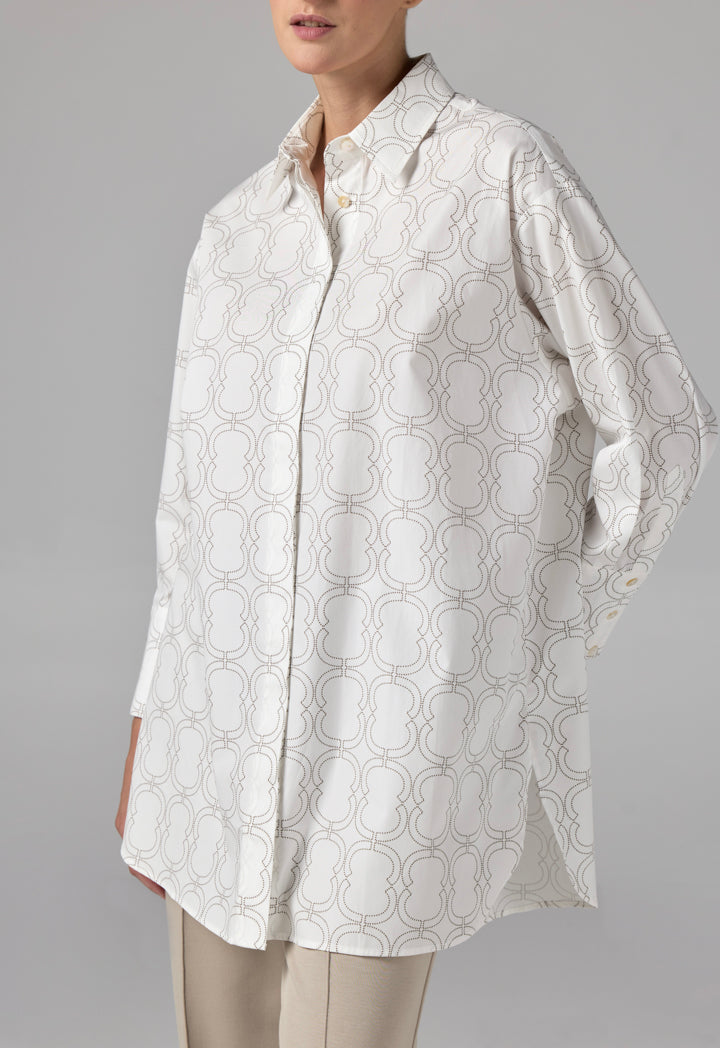 Choice Printed Monogram Long Sleeve Shirt  Off White