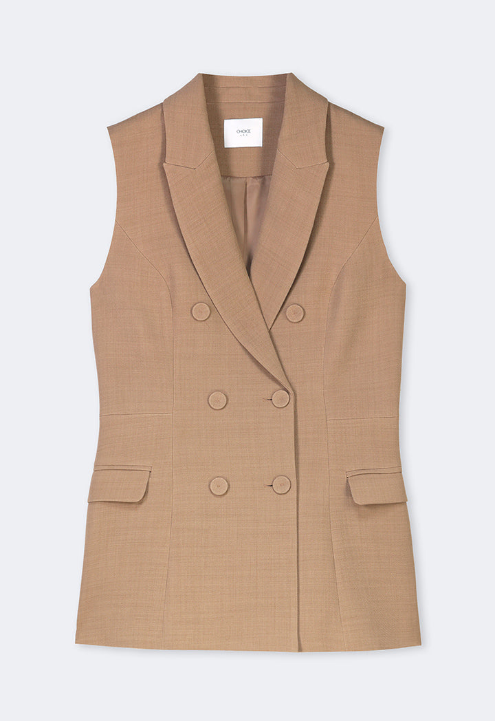 Choice Front Flap Pockets Sleeveless Gilet Camel