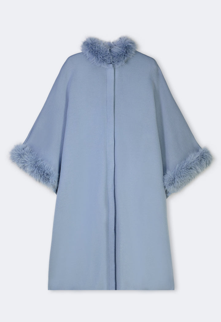 Choice Knitted Faux Fur Poncho Blue