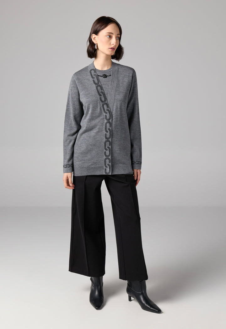 Choice Crystal Embellished Knitted Cardigan Grey