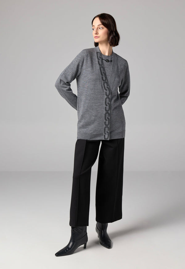 Choice Crystal Embellished Knitted Cardigan Grey