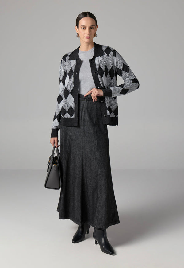 Choice Long Sleeves Knitted Lurex Cardigan Dark Grey/Black