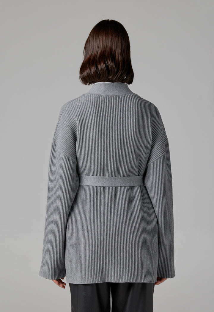Choice Drop Shoulder Ribbed Cardigan Grey